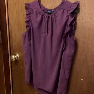 Kaari Blue Plum Ruffle Sleeve Keyhole Tank